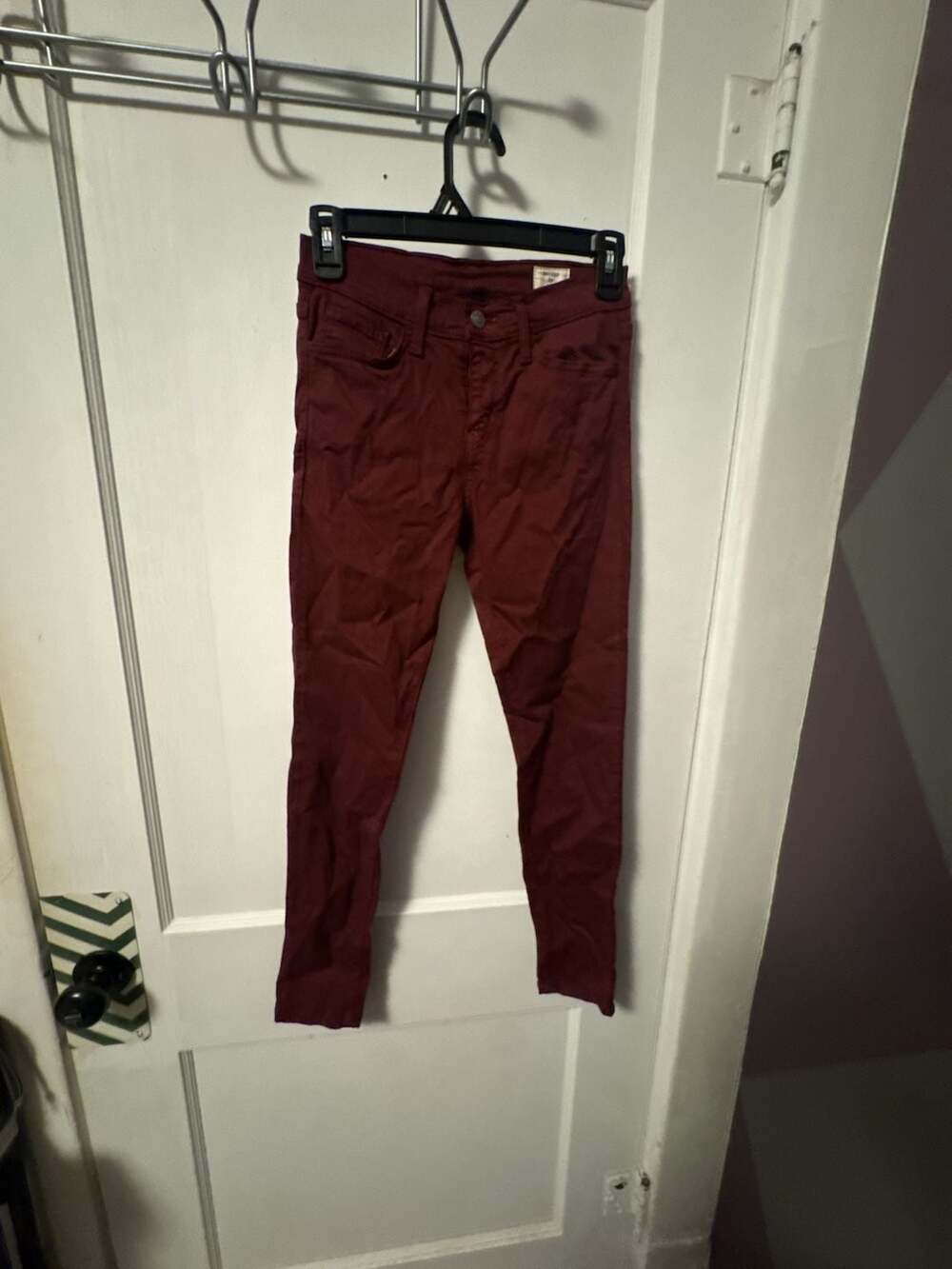 Bridge by GLY Mid Rise Ankle Skinny Jeans in Burgundy, Size 25